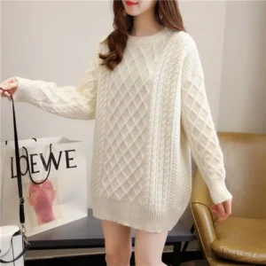Sweter damski plus size Harajuku jednokolorowy pulower do 6XL Beżowy