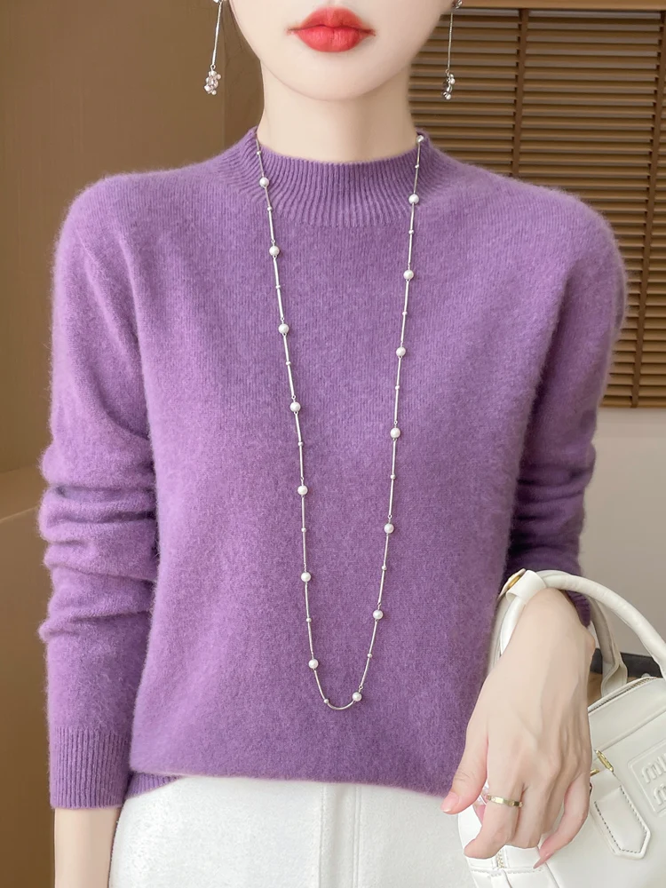 Elegancki sweter damski z wełny merino Ciemny fiolet