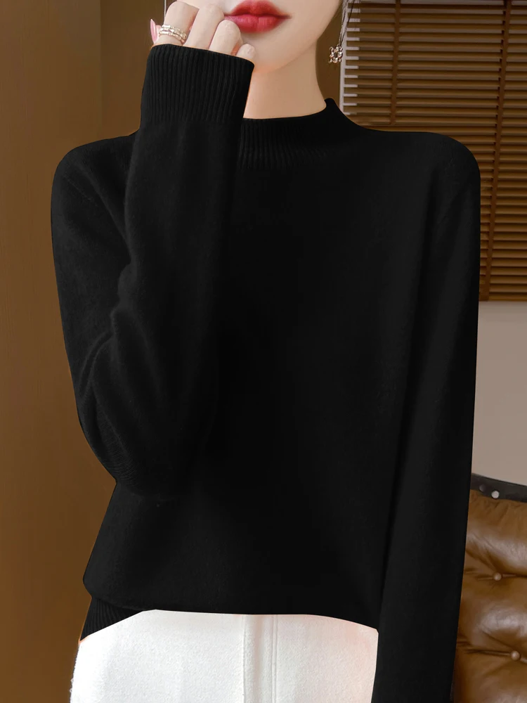 Elegancki sweter damski z wełny merino Czarny