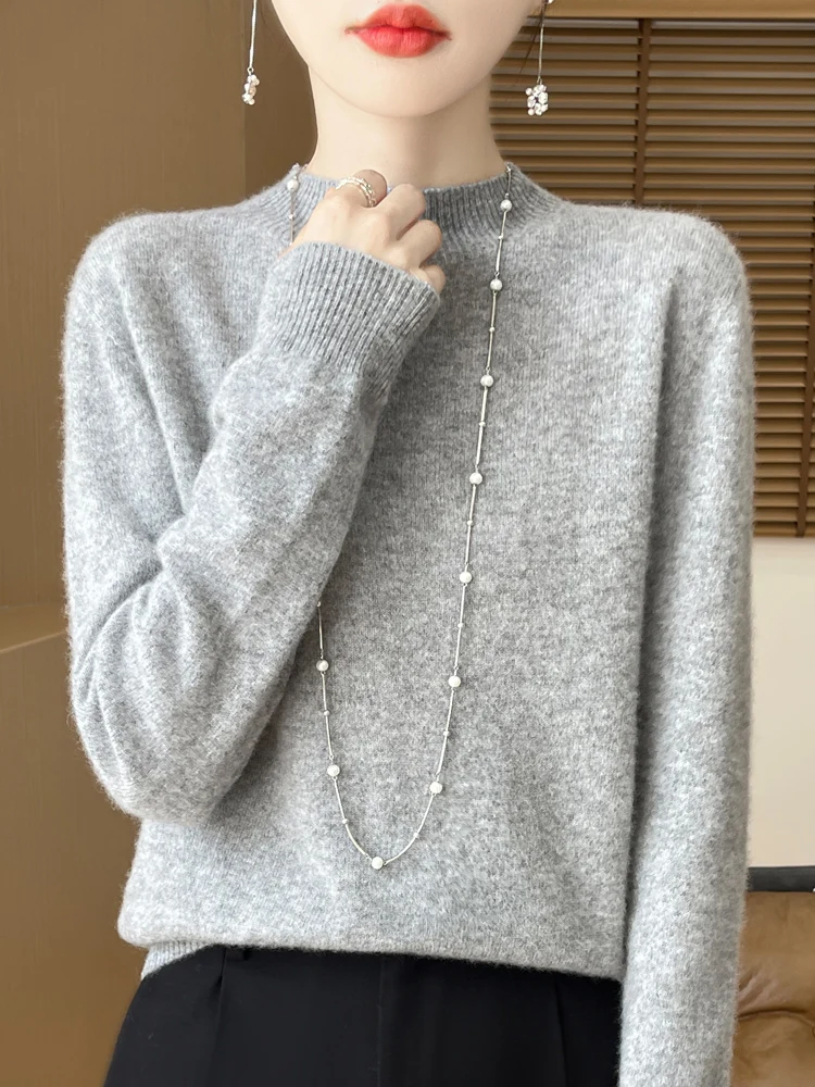 Elegancki sweter damski z wełny merino Szary