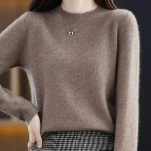 Sweter damski z wełny merynosów z okrągłym dekoltem Głównik