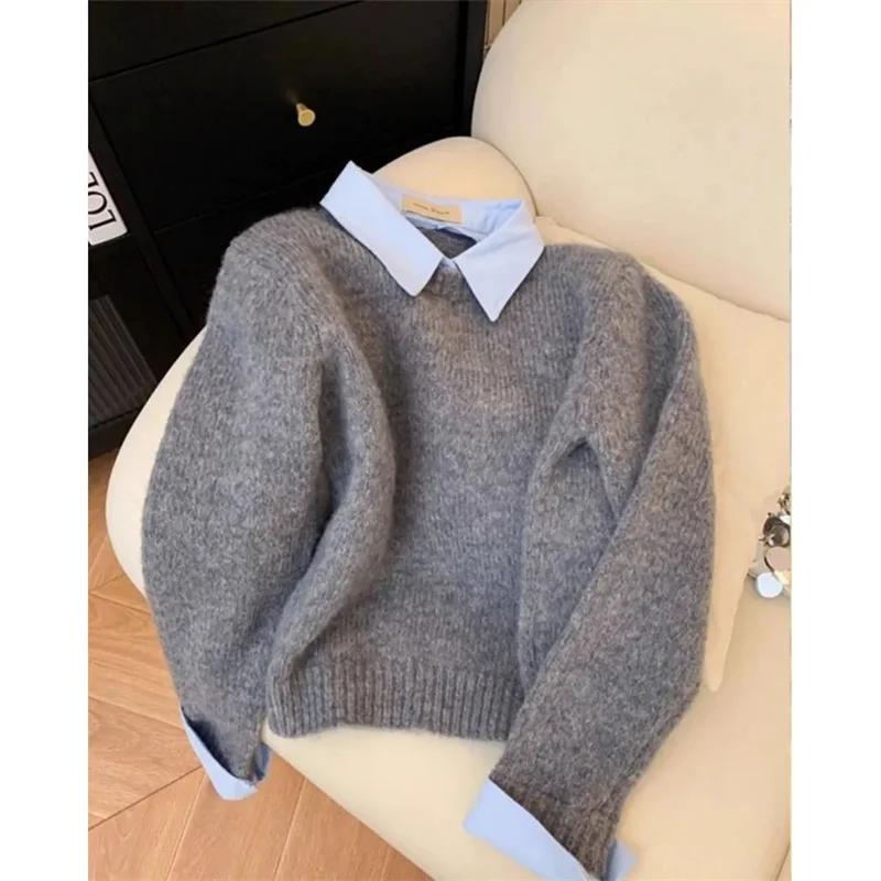 Sweter damski z kołnierzykiem 2w1 Szary
