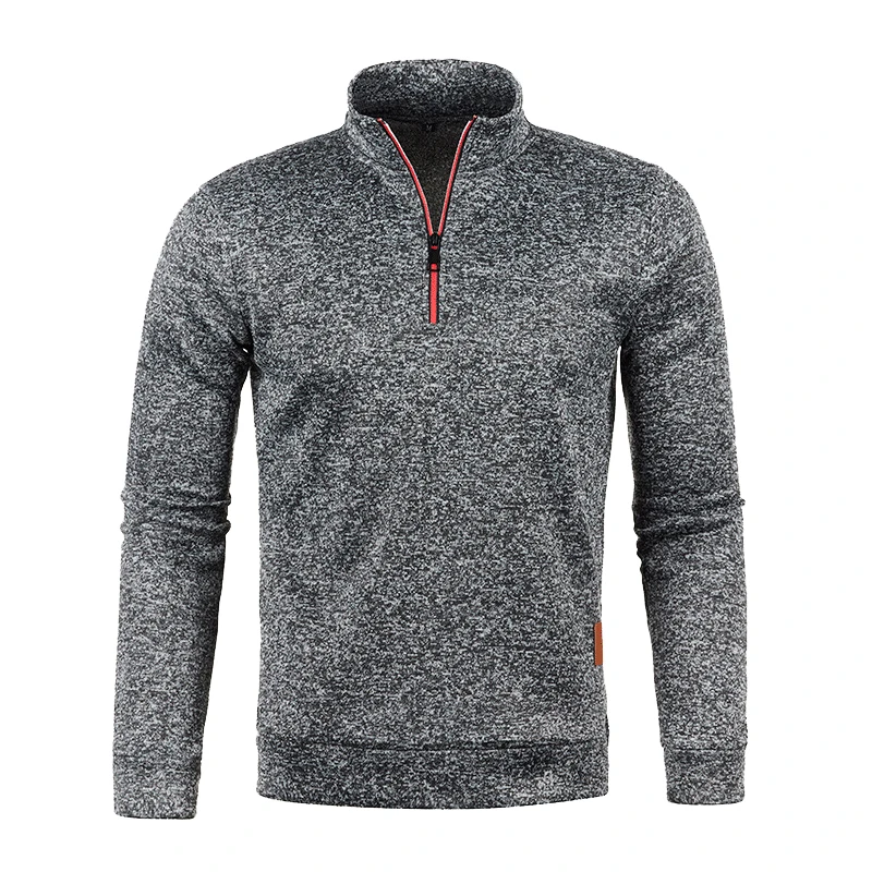Sweter męski golf z krótkim zamkiem - ciepła bluza dzianinowa Czarny