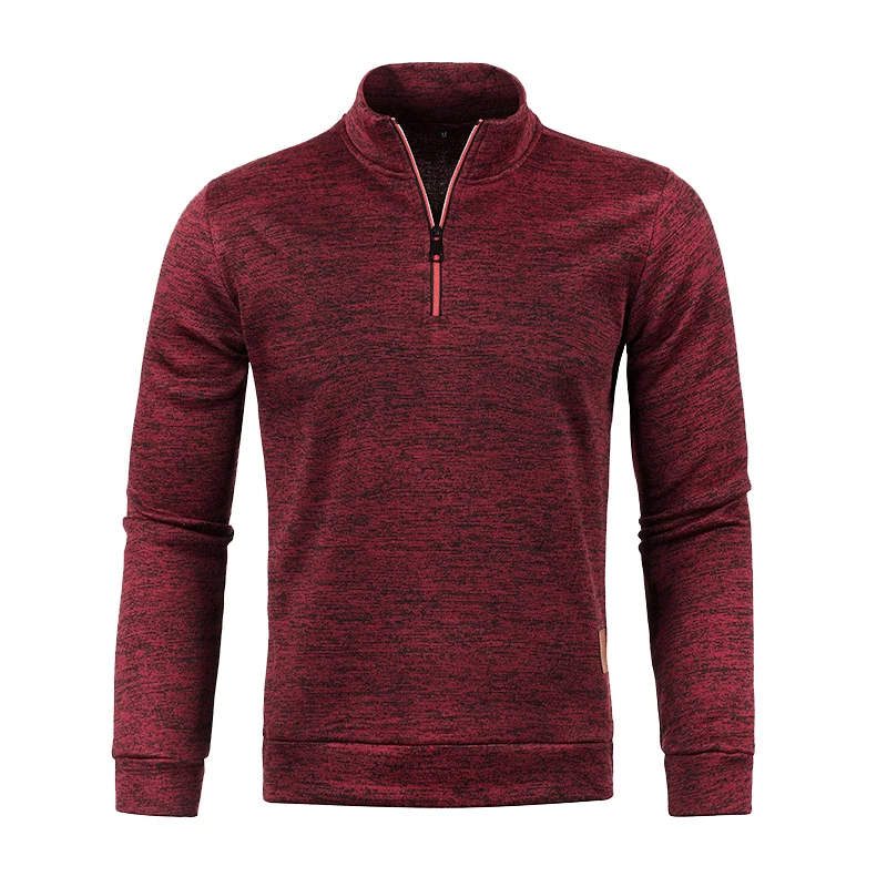 Sweter męski golf z krótkim zamkiem - ciepła bluza dzianinowa Bordowy