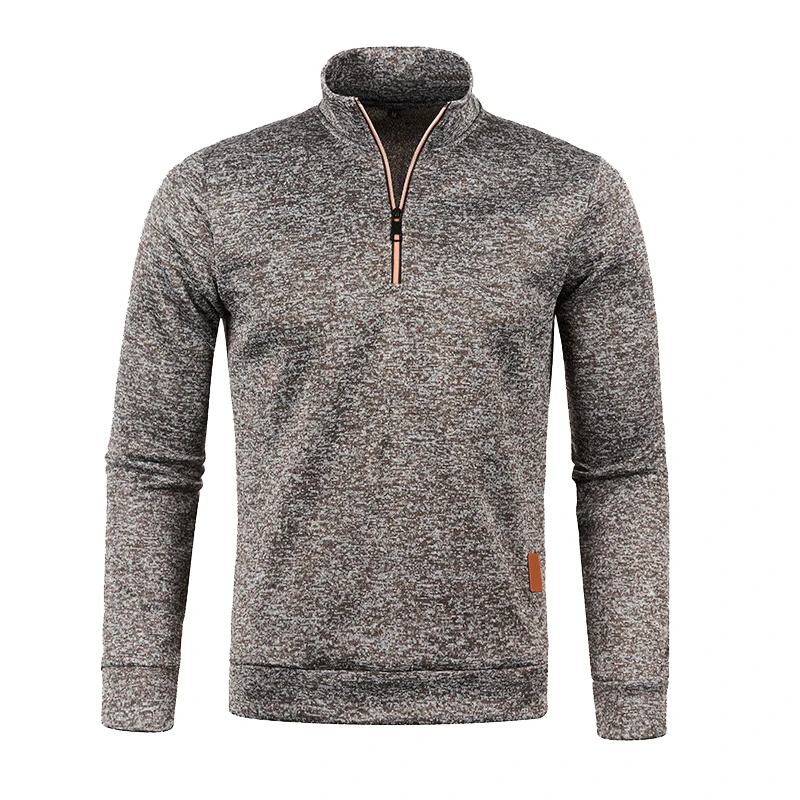 Sweter męski golf z krótkim zamkiem - ciepła bluza dzianinowa Kawowy
