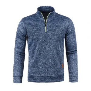 Sweter męski golf z krótkim zamkiem - ciepła bluza dzianinowa Granatowy