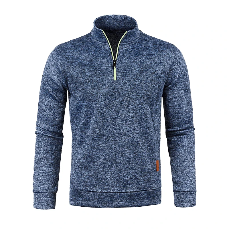 Sweter męski golf z krótkim zamkiem - ciepła bluza dzianinowa Granatowy