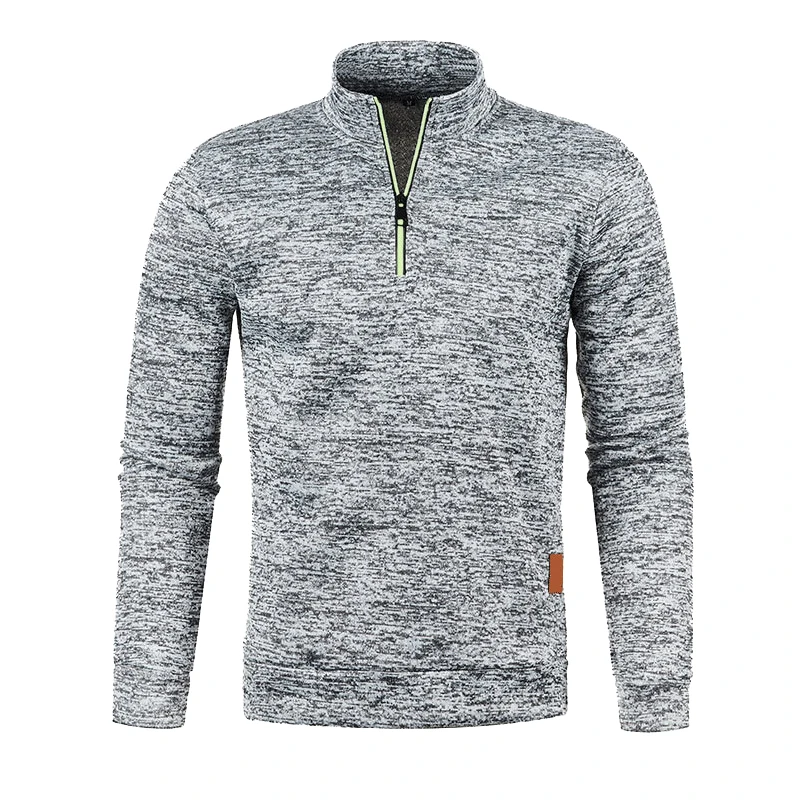 Sweter męski golf z krótkim zamkiem - ciepła bluza dzianinowa Jasnoszary