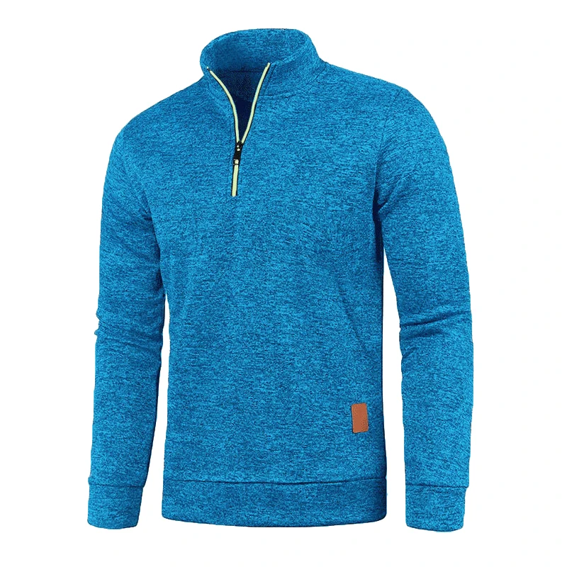 Sweter męski golf z krótkim zamkiem - ciepła bluza dzianinowa Niebieski