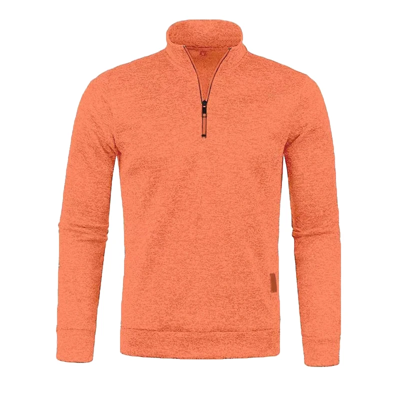 Sweter męski golf z krótkim zamkiem - ciepła bluza dzianinowa Pomarańczowy