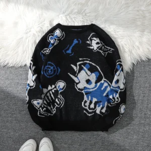 Sweter męski jacquard ze smokiem gruby splot Czarny