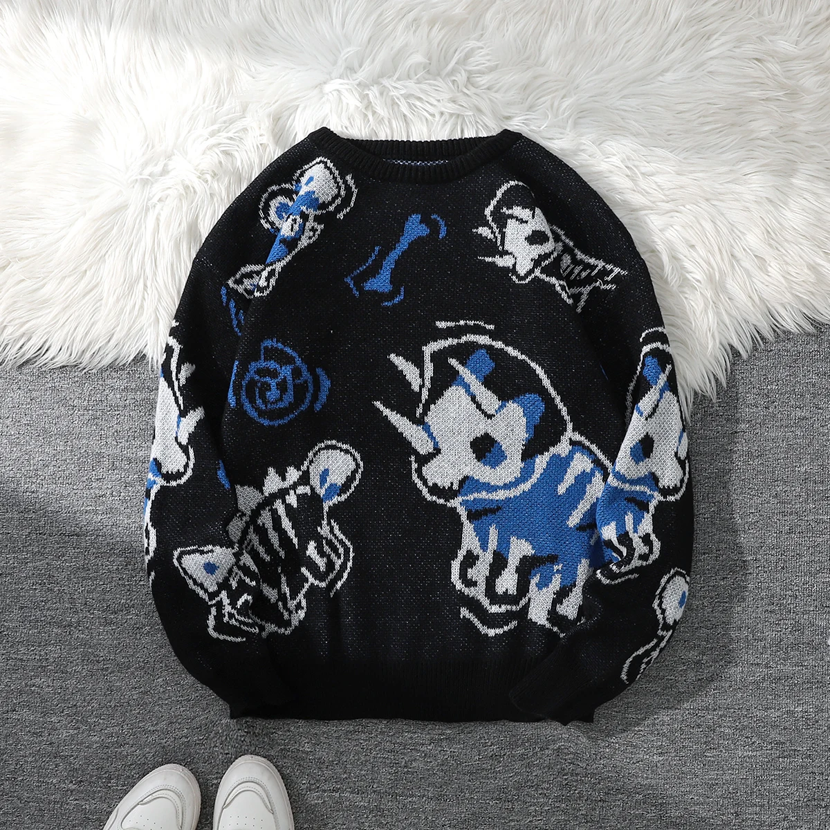 Sweter męski jacquard ze smokiem gruby splot Czarny