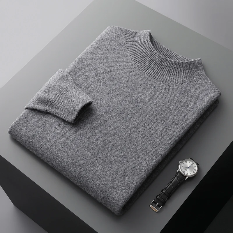 Sweter męski wełniany półgolf kaszmirowy Ciemnoszary