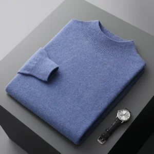 Sweter męski wełniany półgolf kaszmirowy Niebieski
