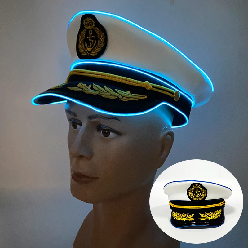 Świecąca czapka LED kapitańska na imprezy i cosplay 01