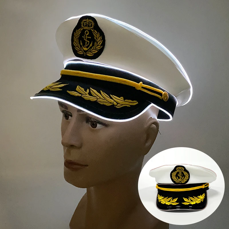 Świecąca czapka LED kapitańska na imprezy i cosplay 02