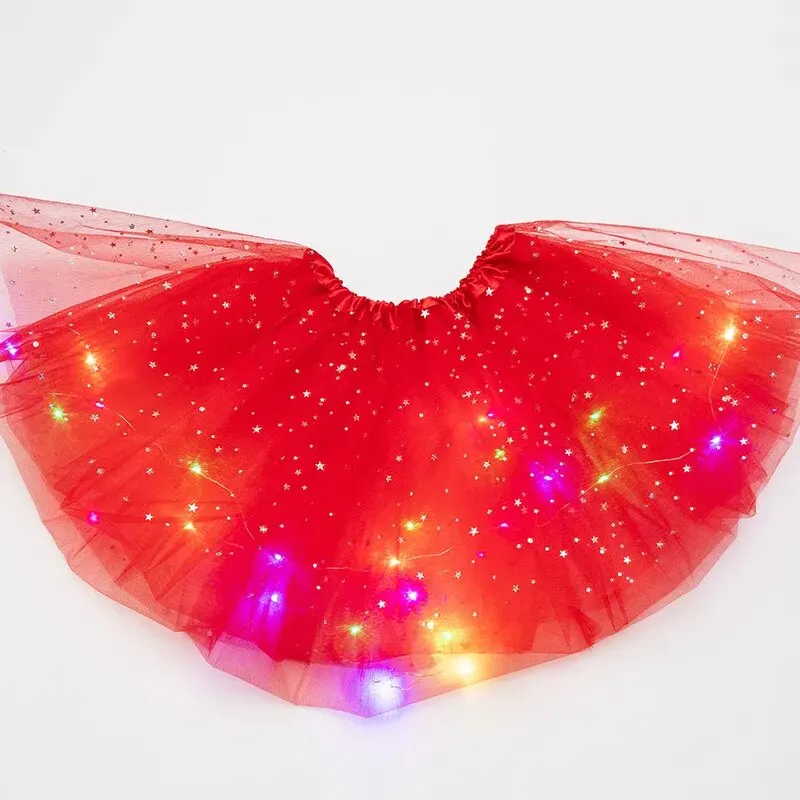 Świecąca spódniczka tutu LED z gwiazdkami Czerwony