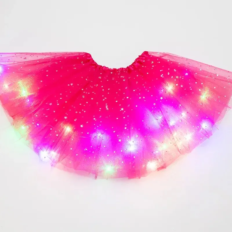 Świecąca spódniczka tutu LED z gwiazdkami Amarantowy