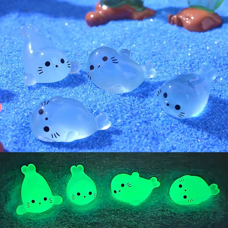 Świecące mini figurki fok z żywicy - zestaw do ogrodu Khaki