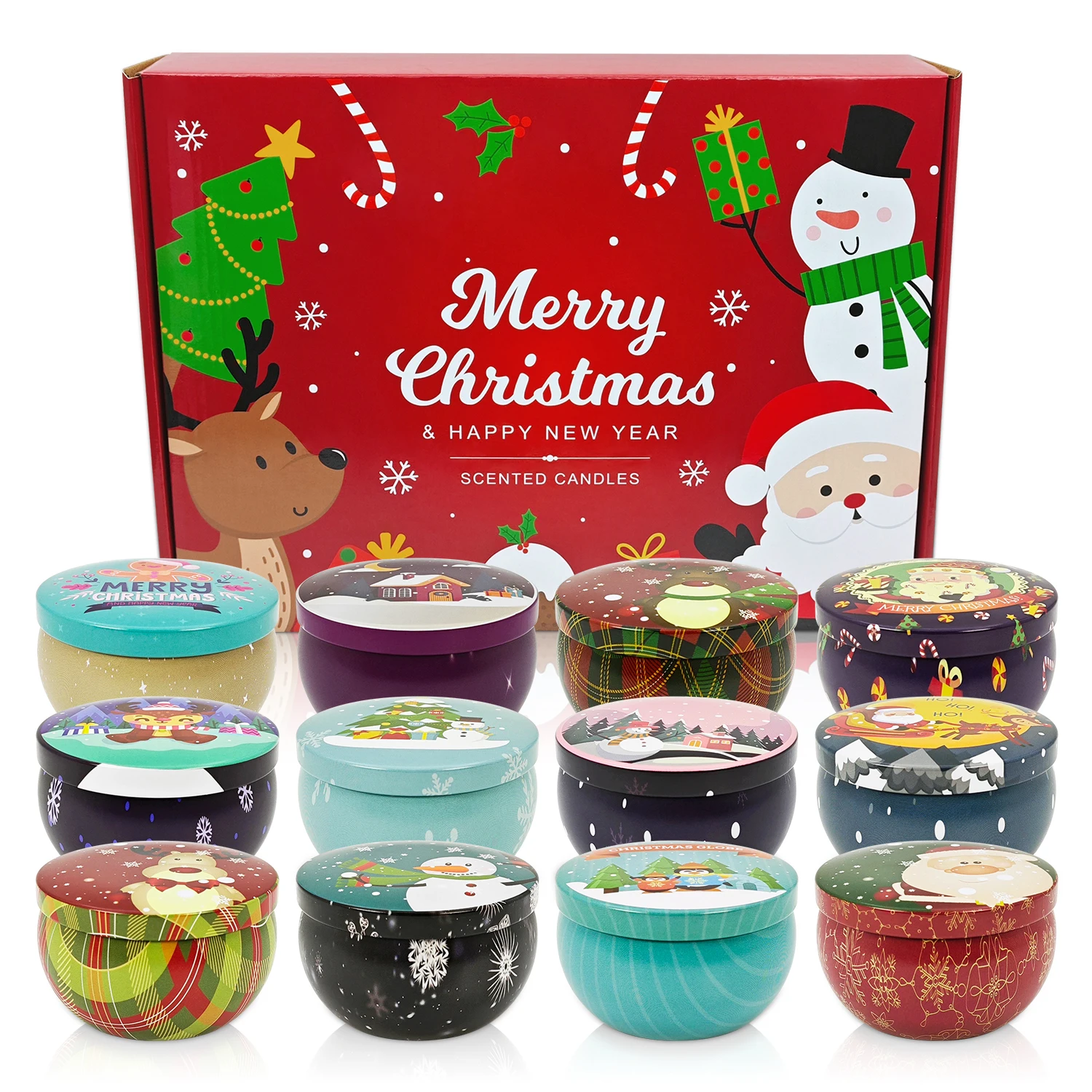 Świece zapachowe bożonarodzeniowe, zestaw upominkowy 12PCS