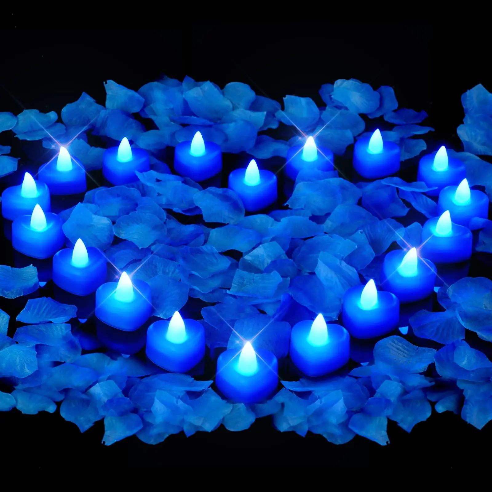Bezpłomieniowe świeczki LED tealight w kształcie serca 24 sztuki Niebieski