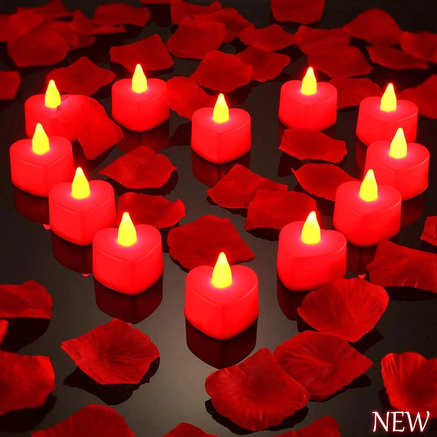 Bezpłomieniowe świeczki LED tealight w kształcie serca 24 sztuki Czerwony