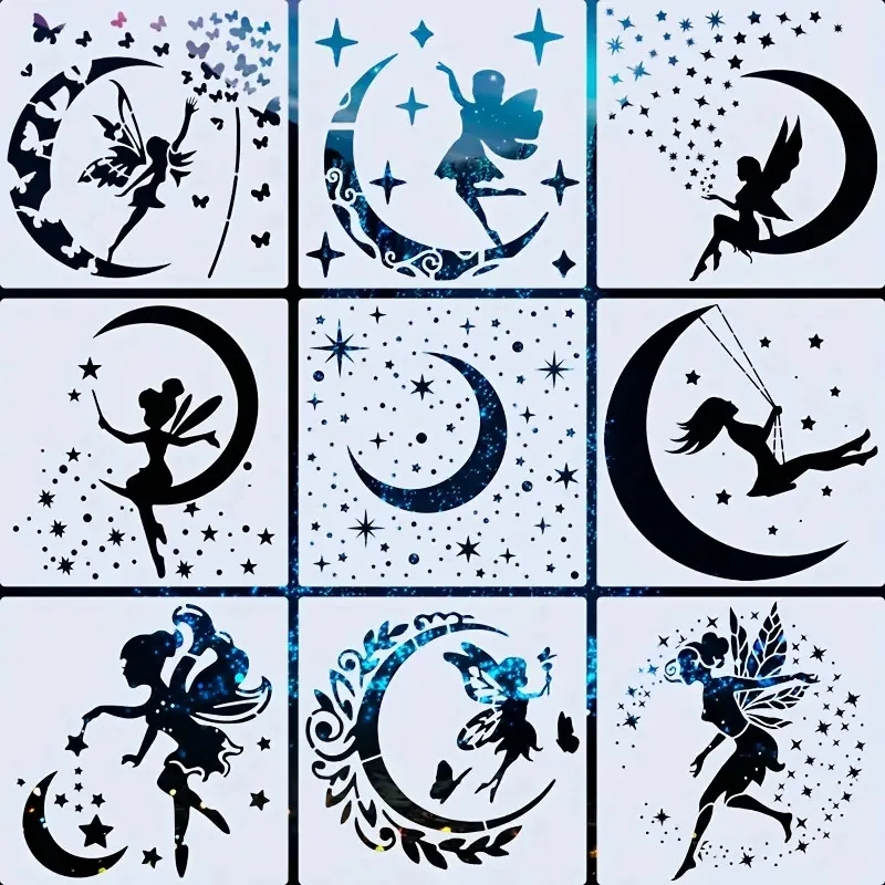 Szablony DIY Moon Fairy 9 sztuk – wielokrotnego użytku do projektów kreatywnych Biały