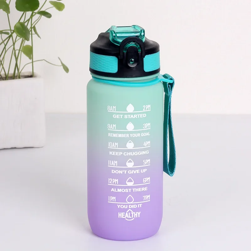 Szczelna butelka sportowa 600 ml ze znacznikiem czasu do fitnessu Khaki