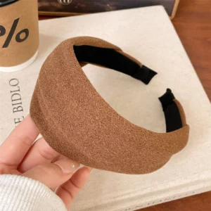 Szeroka opaska do włosów z tkaniny - koreański styl, 6,5 cm Kawowy