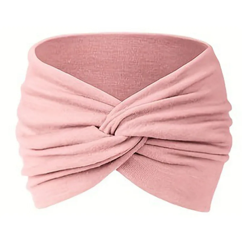 Szeroka opaska do włosów damska, elastyczny turban sportowy Różowy