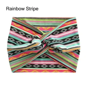Szeroka opaska turban do włosów - elastyczna, do jogi i na co dzień Rainbow stripe