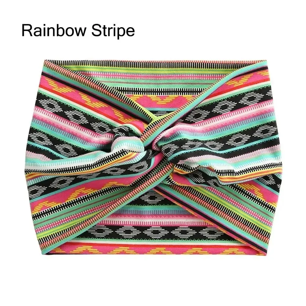 Szeroka opaska turban do włosów - elastyczna, do jogi i na co dzień Rainbow stripe