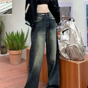 Szerokie jeansy damskie w stylu Harajuku Czarny