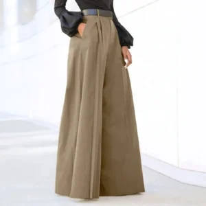 Szerokie spodnie palazzo bawełniane z kieszeniami — oversize Khaki