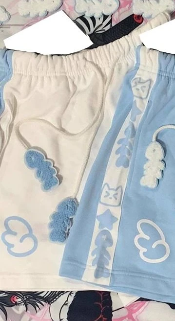 Szorty damskie Harajuku Y2K z kontrastowym nadrukiem Błękitny