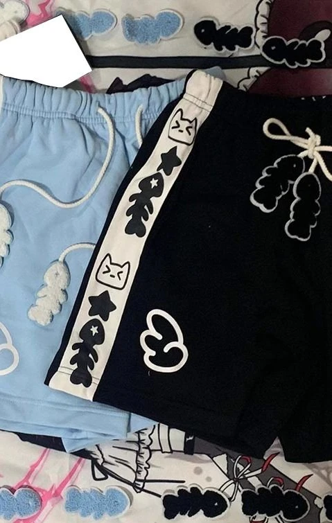 Szorty damskie Harajuku Y2K z kontrastowym nadrukiem Brązowy
