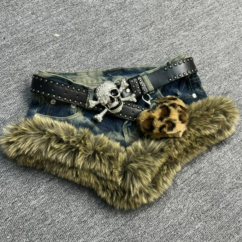 Szorty jeansowe gotyckie z pluszowymi naszywkami Y2k vintage Wielo