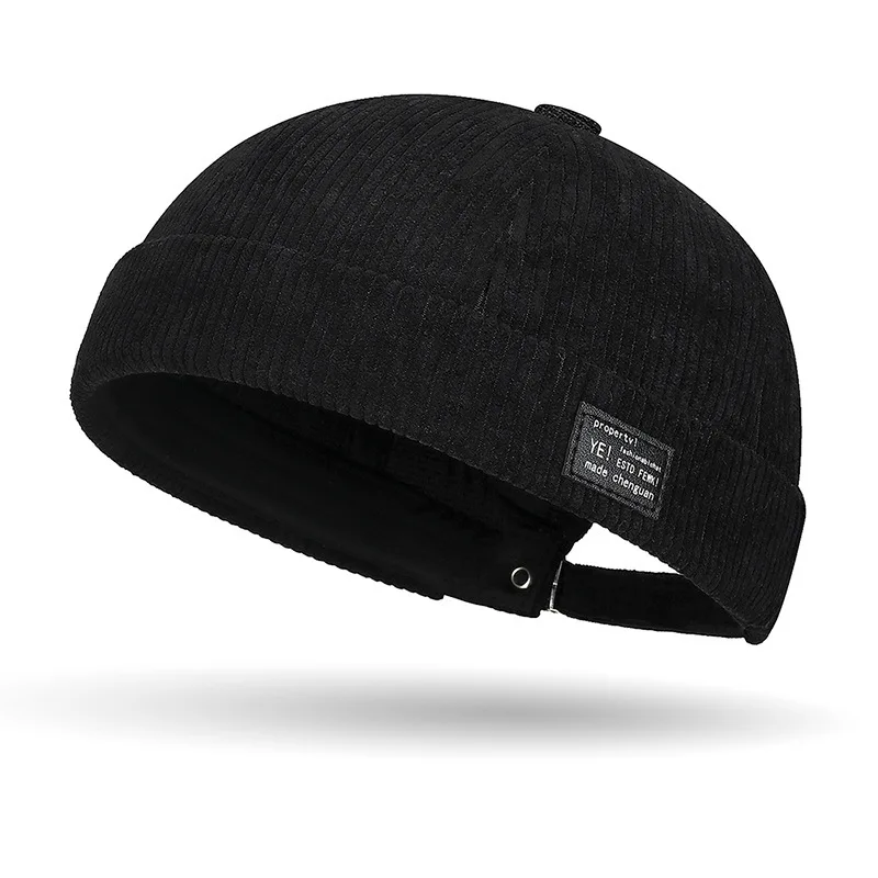 Sztruksowa czapka bez ronda, regulowana czapka jesienna unisex Czarny