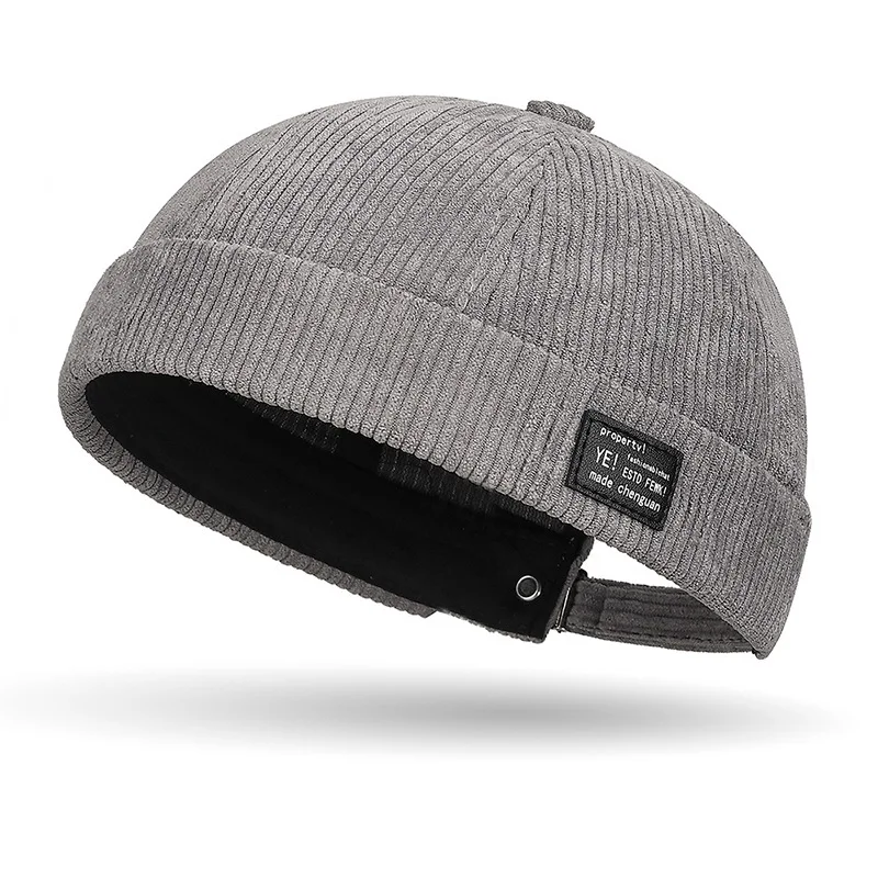Sztruksowa czapka bez ronda, regulowana czapka jesienna unisex Szary