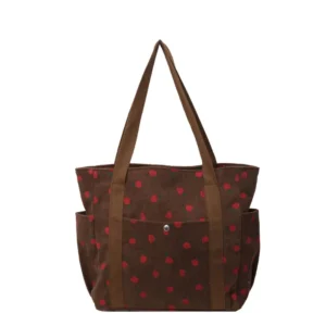 Sztruksowa torebka damska shopper w truskawki Brązowy