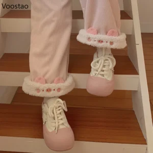 Sztruksowe spodnie szerokie z wysokim stanem — Y2K Lolita Kawaii jesień Różowy