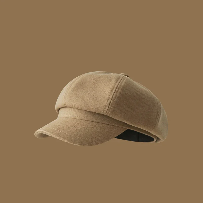 Sztruksowy beret damski ośmiokątny w stylu vintage Khaki