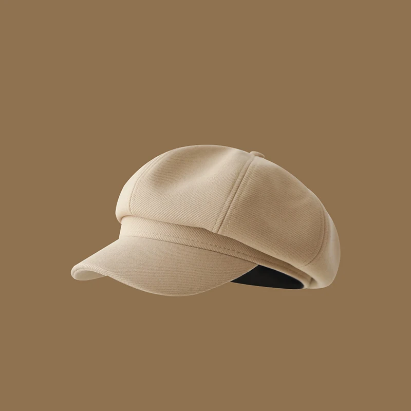 Sztruksowy beret damski w stylu vintage Beżowy