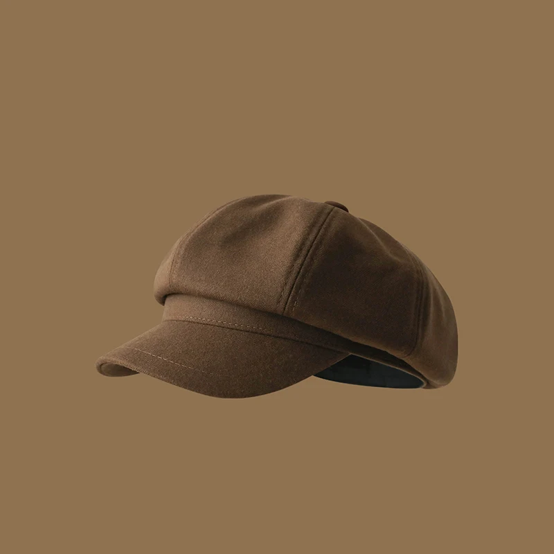 Sztruksowy beret damski w stylu vintage Kawowy