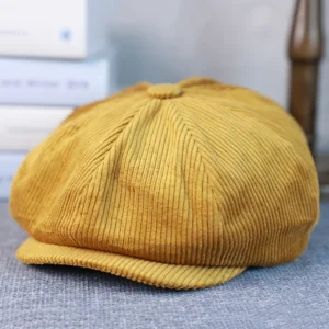 Sztruksowa czapka kaszkietówka newsboy w stylu retro Khaki