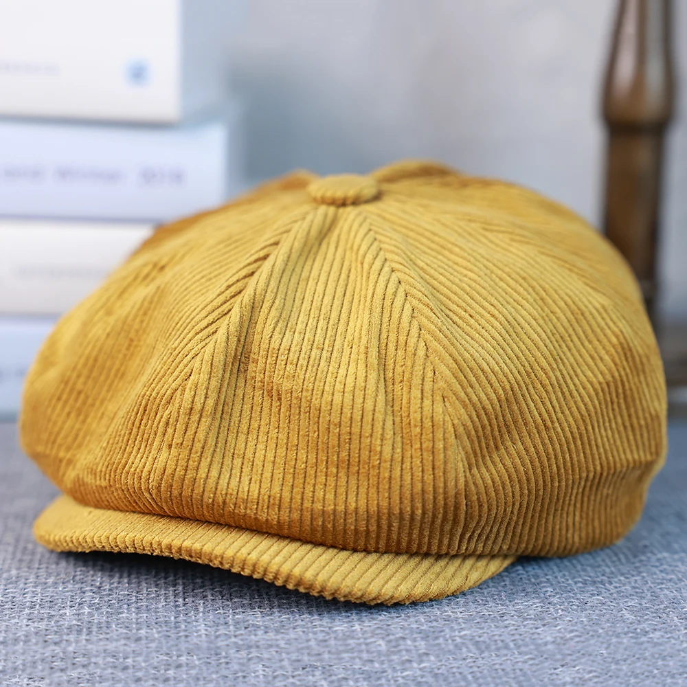 Sztruksowa czapka kaszkietówka newsboy w stylu retro Khaki