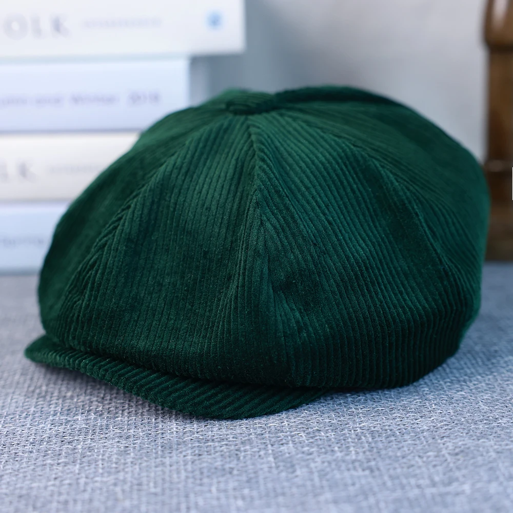 Sztruksowa czapka kaszkietówka newsboy w stylu retro Zielony