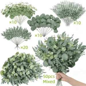 Sztuczne gałązki eukaliptusa i wierzby do bukietów DIY 50PCS