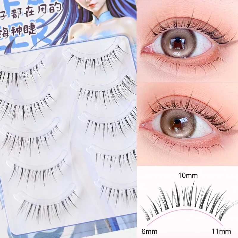 Sztuczne rzęsy 3D kocie oko 5 par — efekt lisa, 11-13 mm Róża czerwona
