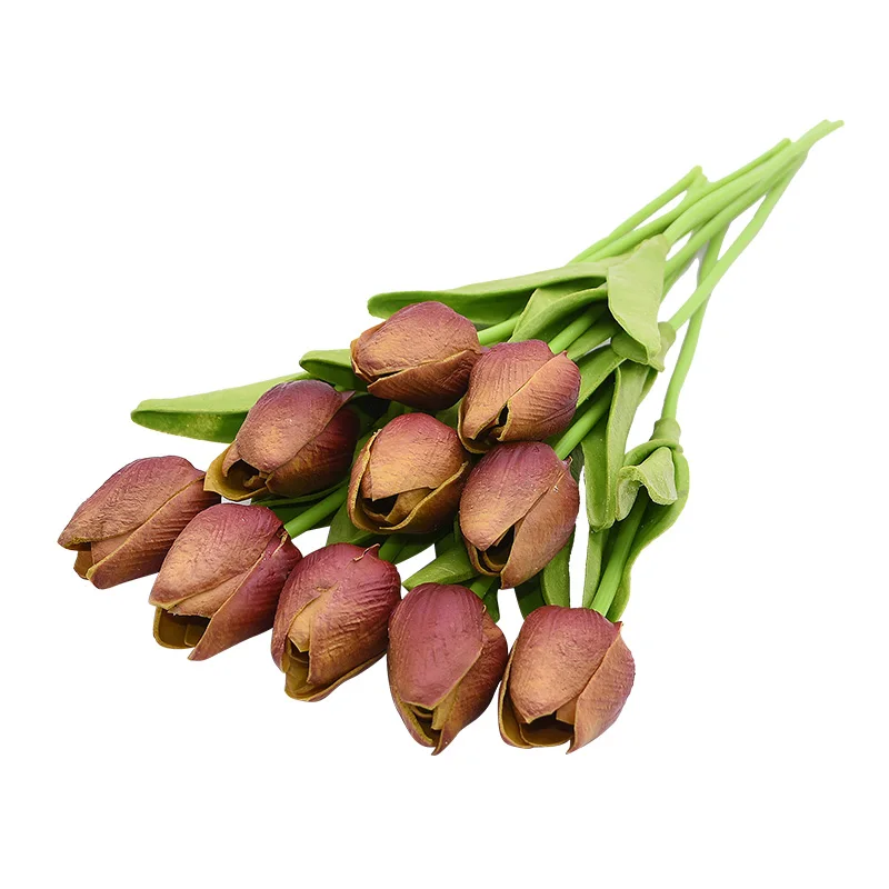 Sztuczne tulipany real touch zestaw 10 sztuk bukiet Khaki